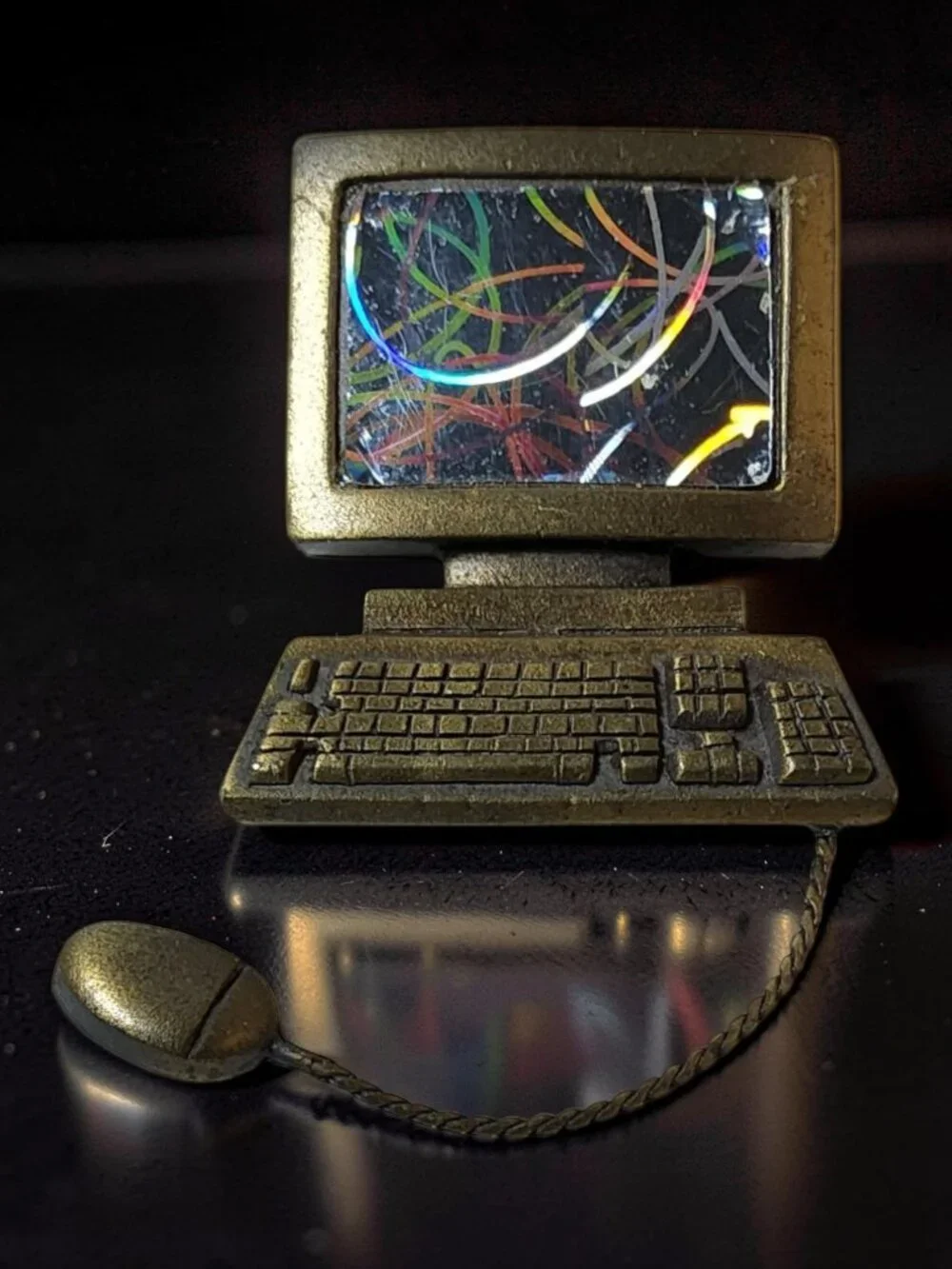 vintage jj jonette iridescent pewter computer with mouse brooch